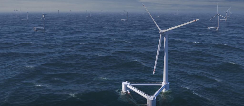 Molinos de viento en medio del Océano atlántico