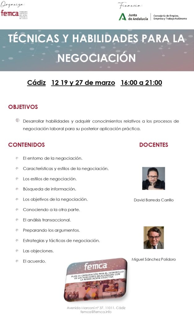 Convocatoria Curso Tecnicas y habilidades para la negociacion